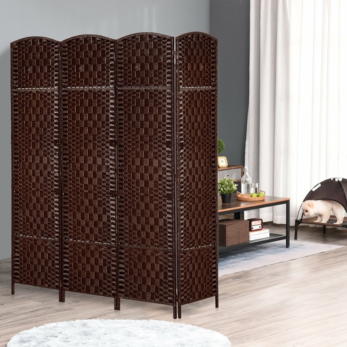 HOMCOM 6' Tall Wicker Weave 4 Panel Room Divider Privacy Screen -