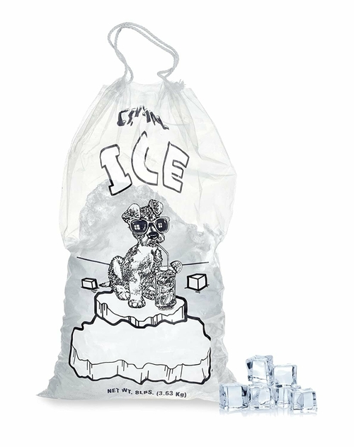 Pack of 500 Drawstring Ice Bags 11 x 18. Crystal Ice Printed Bags