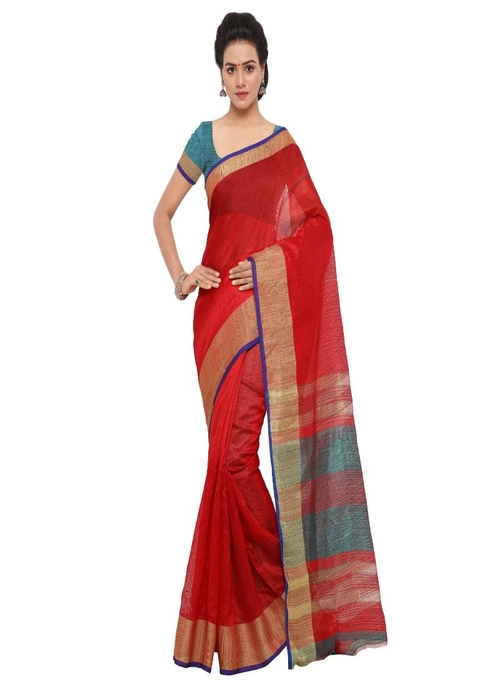 Generic Women's Tussar Silk Saree (Red, 5-6 Mtrs)