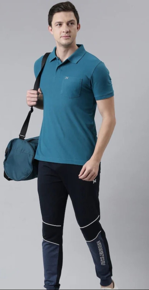 Blue Cotton Polo Tshirt With Pocket