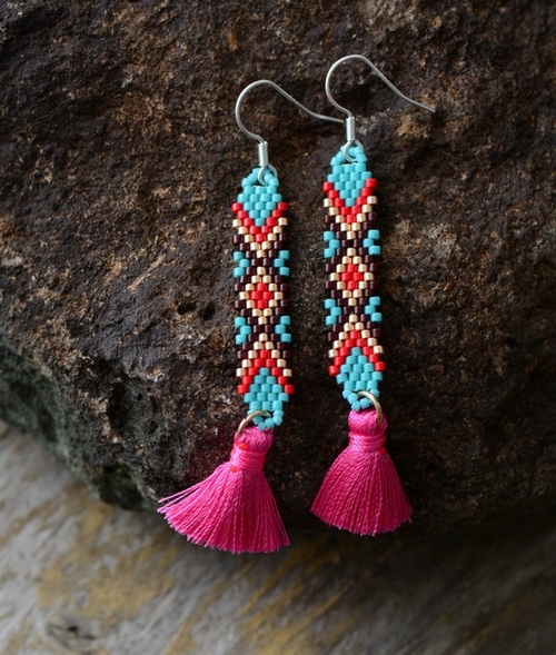 Boho Tassel Earrings Colorful Glass Seed Beads