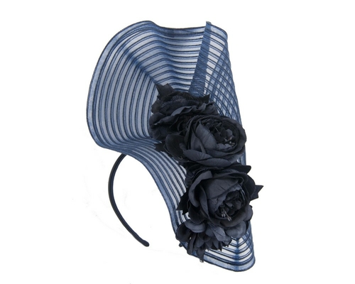 Large navy racing fascinator with flowers
