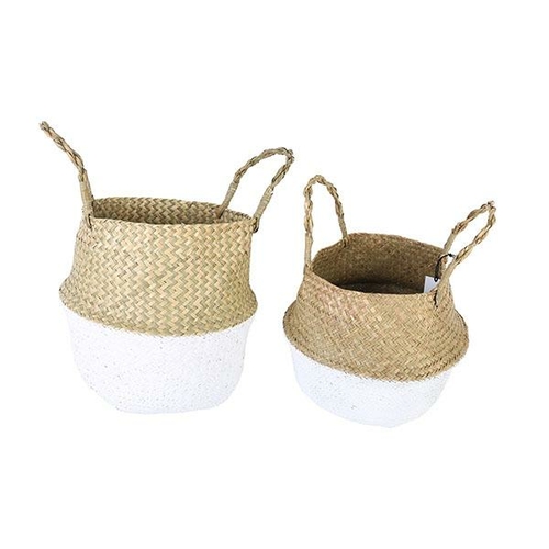 Byron Seagrass Belly Baskets Foldable Wood White Set Of 2