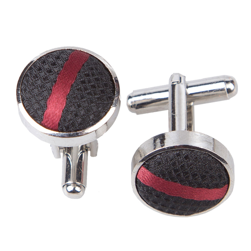 Single Stripe Cufflinks - Black & Burgundy