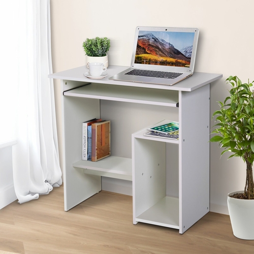 HOMCOM Compact Computer Desk with Keyboard Tray, Storage Shelf & CPU