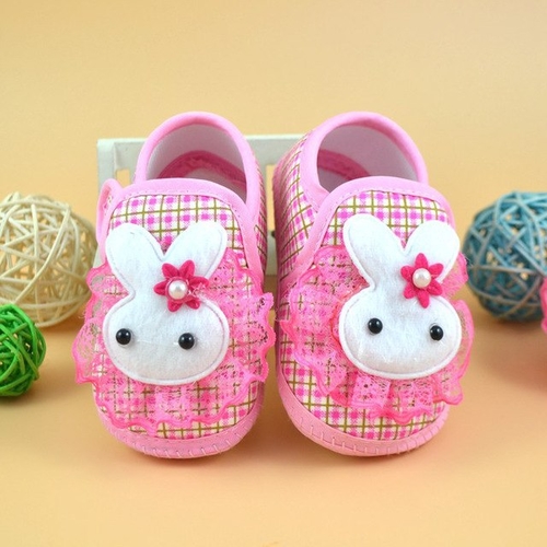 Baby Girl Shoes Lace Floral Rabbit Applique