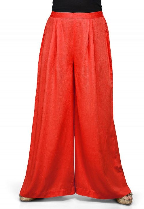 Plain Rayon Palazzo in Red (Size-34) (Color-RED)