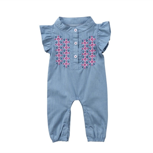 Simple Embroidered Denim Infant Baby Girls