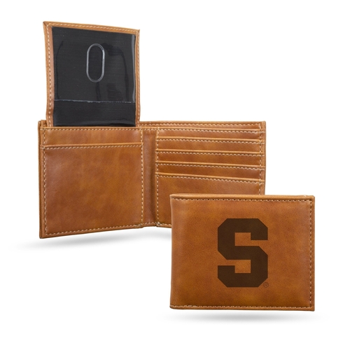 Rico LEBIL270101BR NCAA Syracuse Orange Laser Engraved Brown Billfold 