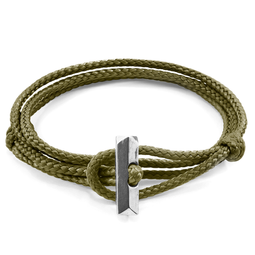 Khaki Green Oxford Silver and Rope Bracelet