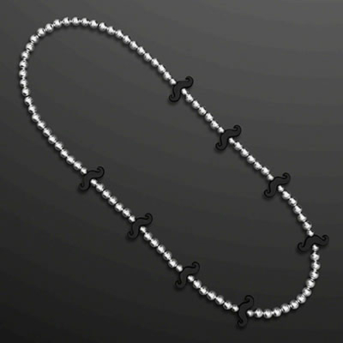 Blinkee A180 Black Mustache Beaded Necklace, Silver & Black