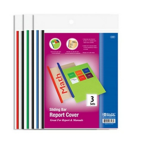 Bazic 3197    BAZIC Clear Front Report Covers w/ Sliding Bar (3/Pack) 