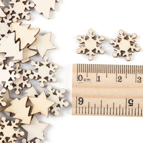 50Pc Christmas Carved Natural Wood Chip Ornament