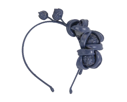 Navy leather flowers headband