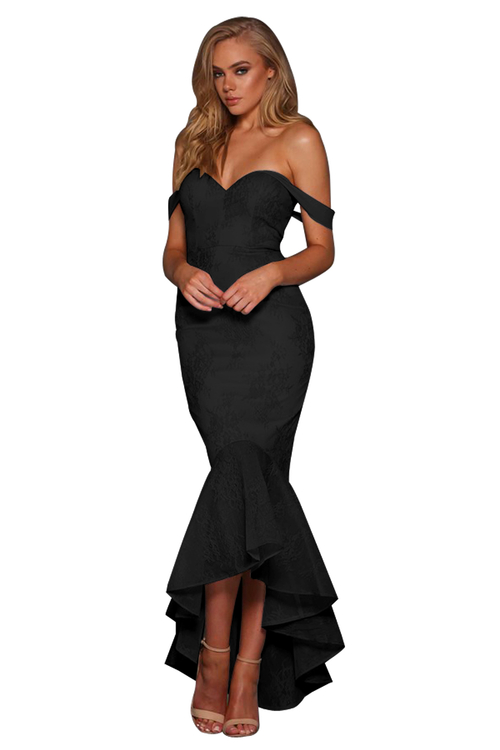 Elegant Black Strapless Lace Fishtail Evening Dress