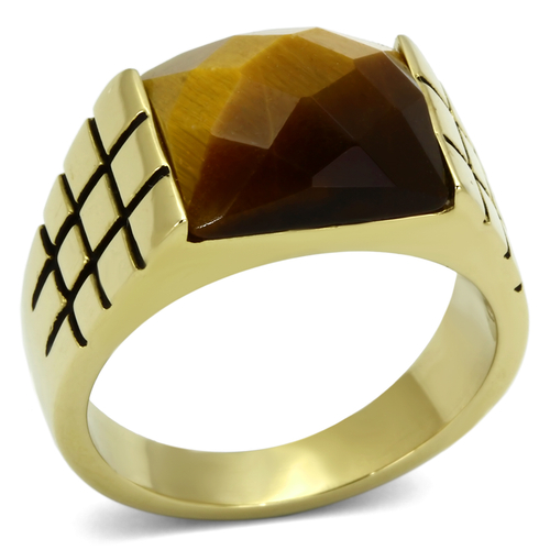 Men IP Gold Stainless Steel Ring with Semi-Precious in Topaz - Size 11