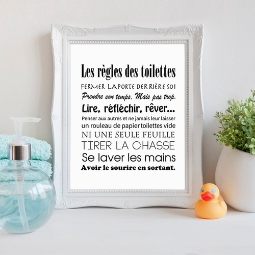 French Toilet Rules Canvas Art Print Poster Home