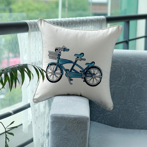 Cartoon Bicycle Embroidery Throw Pillow Cover