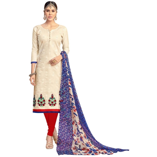 Chanderi Fabric Cream Color Dress Material