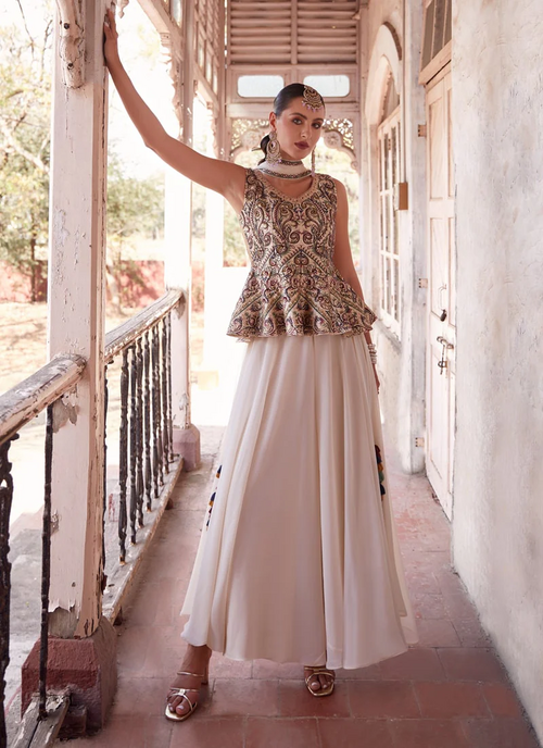 Beautifully Crafted Sharara Suit with Zari Embroidery (Size-L)