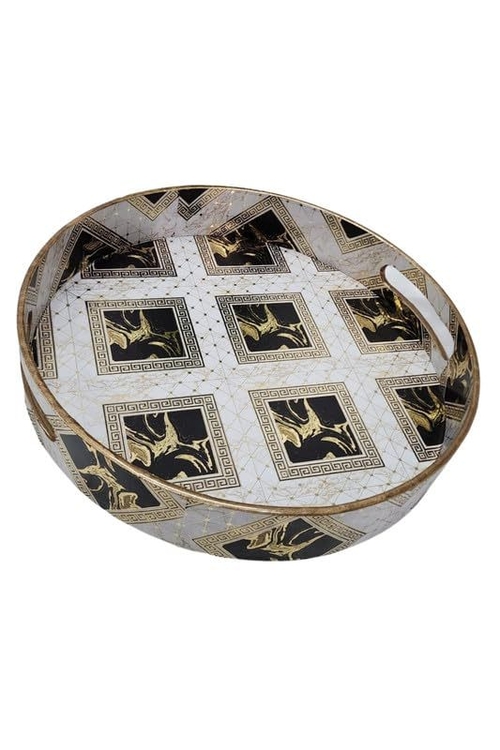 Decorative Wooden Round Serving Trays Multi Print for Home and Kitchen