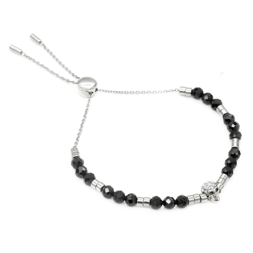 Black Spinel beads & white Swarovski crystals with skull bracelet