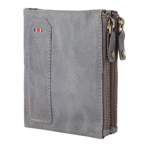 Grey Two Zip leather wallet