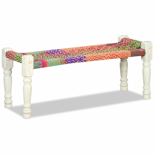 Bench Solid Acacia Wood with Chindi Fabric Multicolor