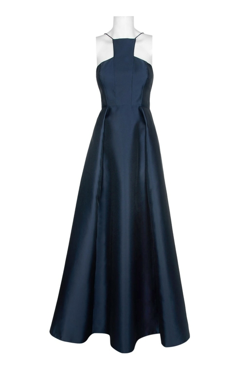 Adrianna Papell Halter Strap Bodycon Pleated A-Line Zipper Back Solid