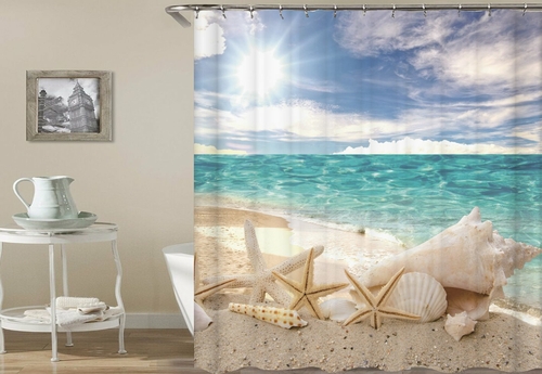 Starfish and Shells Ocean View Shower Curtain