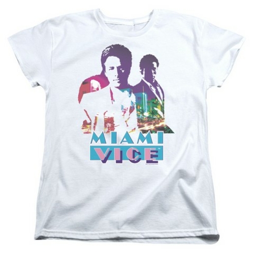 Trevco Miami Vice-Crockett And Tubbs Short Sleeve Womens Tee, Whit