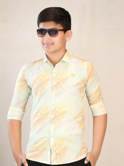 Boys Printed Cotton Casual Shirt (Color Yellow) (Size 7 - 8 Years)