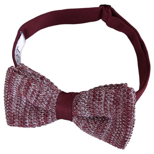 Melange Plain Speckled Knitted Pre-Tied Bow Tie - Burgundy