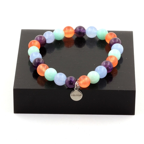 Aquamarine + Amazonite + Amethyst + Orange Chalcedony Bracelet 