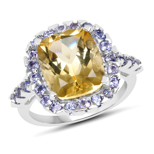 4.91 Carat Genuine Citrine & Tanzanite .925 Sterling Silver Ring