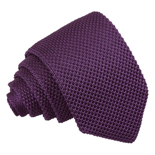Plain Knitted Slim Tie - Cadbury Purple