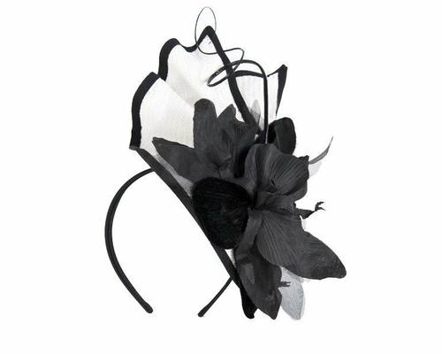 Bespoke white & black fascinator with flower