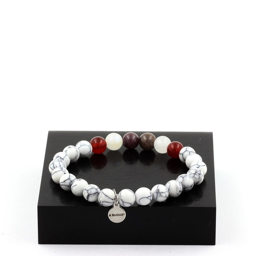Ruby, Burma + Red Agate + Moonstone + Howlite Bracelet 8 mm Beads.
