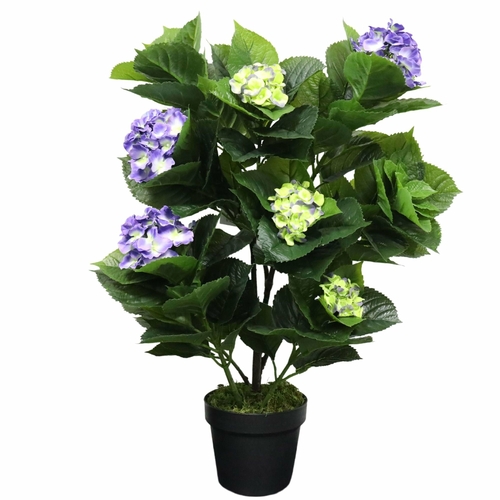 Artificial Hydrangea 74cm Potted (Mixed Purples and Yellows)