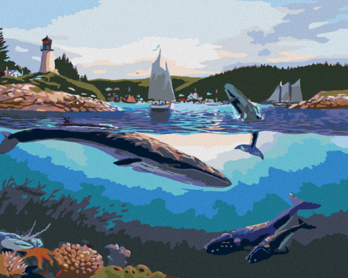 Paint by Numbers - WHALES AND THE COASTAL TOWN (ROBERT JOHNSON)