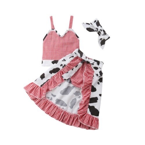 4Pcs Toddler Baby Kids Girls Crop Tops Cow Shorts