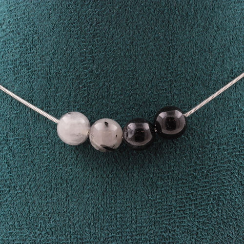 Black rutile Quartz 8 mm 4 beads necklace