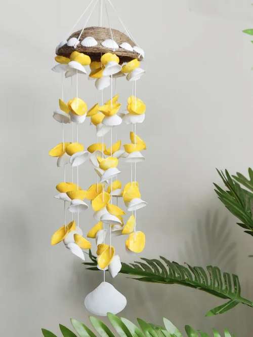 Yellow and White 23 Inch Shell Mini Windchime for Home Decor