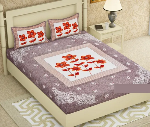 Grey Jaipuri Cotton Double Badsheet with Two Pillow Cover (Size 90x100