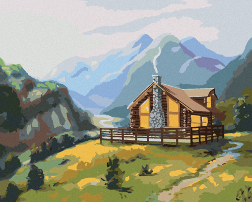 Zuty - Paint by Numbers - LOG CABIN IN SPRING (D. RUSTY RUST), 40x50