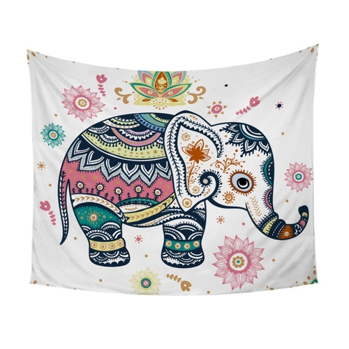 Rainbow Mandala Elephant Tapestry Boho Wall