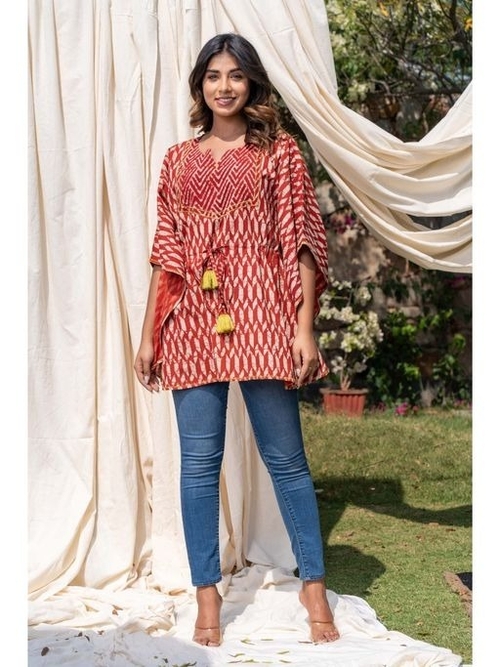 Bagru Red Block Printed Kaftan Top