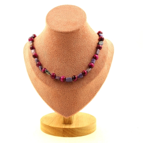 Charoite from Russia + Fuchsia Tiger's Eye 8 mm beads necklace.