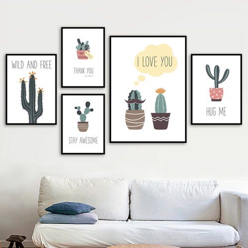 Cartoon Cactus Quotes Nordic Poster Wall