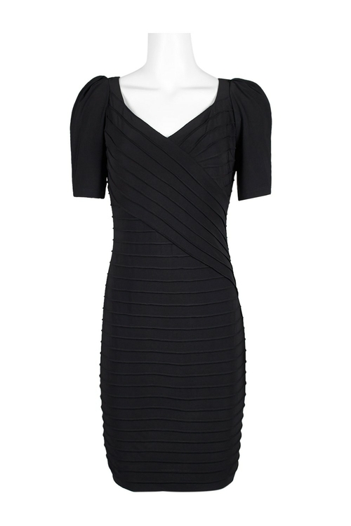 Adrianna Papell V-Neck Short Sleeve Ribbed Detail Zipper Back Bodycon